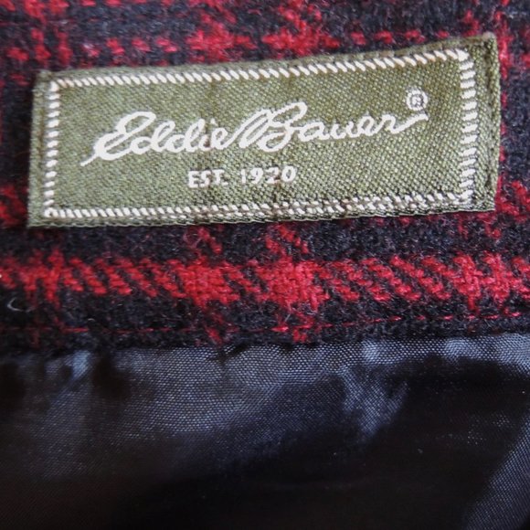 Eddie Bauer Red & Black Wool Blend Plaid Wrap Fringed Skirt 10P - Picture 8 of 9